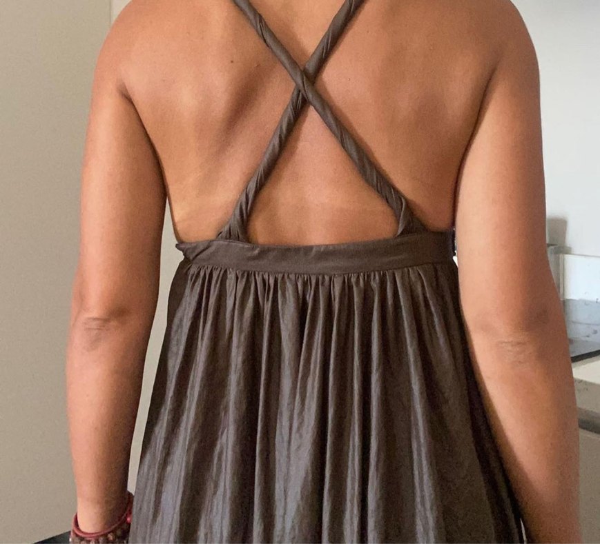 Boncuk Detaylı Kahverengi Uzun Bohem Elbise - Görsel 4