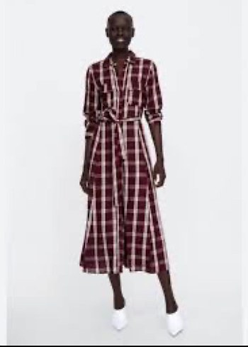 Ekose Desenli Uzun Elbise - Görsel 2