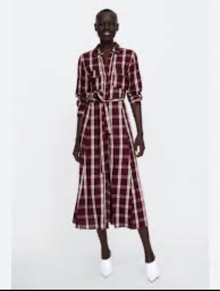 Ekose Desenli Uzun Elbise - Görsel 2