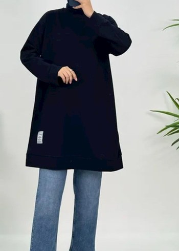 48 beden Siyah Denim Midi Yüksek Yakalı Tunik etiketli sıfır - Görsel 3