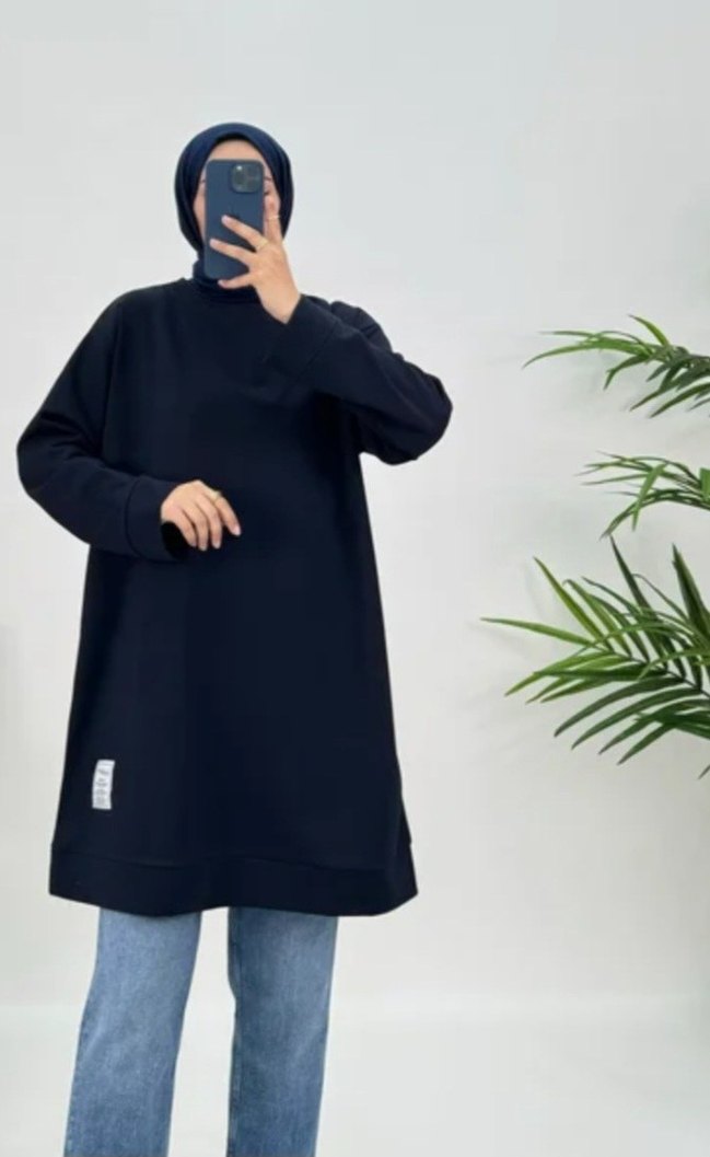 48 beden Siyah Denim Midi Yüksek Yakalı Tunik etiketli sıfır - Görsel 2