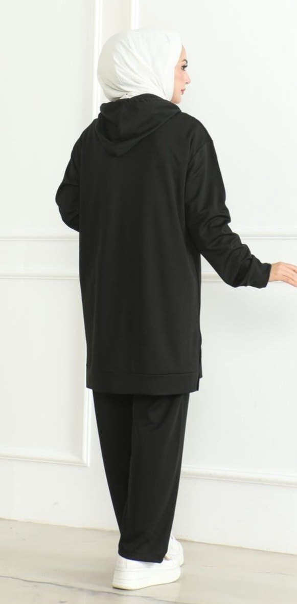 46 beden Kadın Siyah Rahat Kesim Uzun Eşofman Takımı ETİKETLİ - Görsel 3