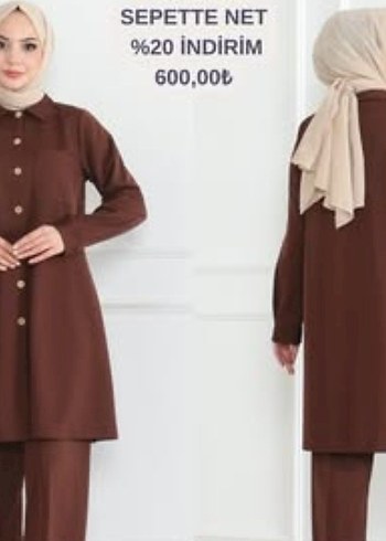 46 48 uyumlu Düğmeli Uzun Kahverengi Kadın Takım ETİKETLİ - Görsel 2