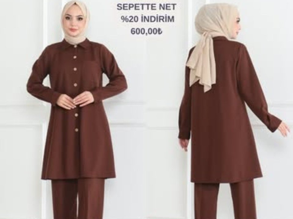 46 48 uyumlu Düğmeli Uzun Kahverengi Kadın Takım ETİKETLİ - Görsel 2