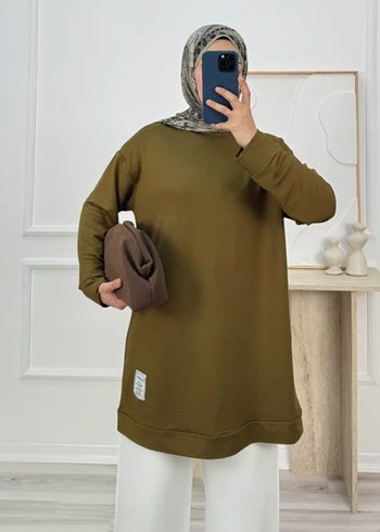 50 BEDEN Kadın Haki Midi Tunik, Salaş Kesim, ETİKETLİ - Görsel 3