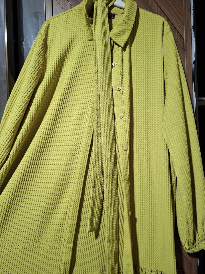 yağ yeşili düğmeli elbise - Görsel 2