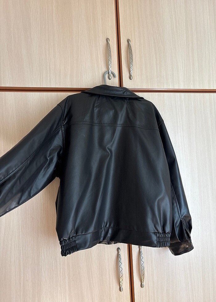 Öyküfashion siyah deri ceket - Görsel 2