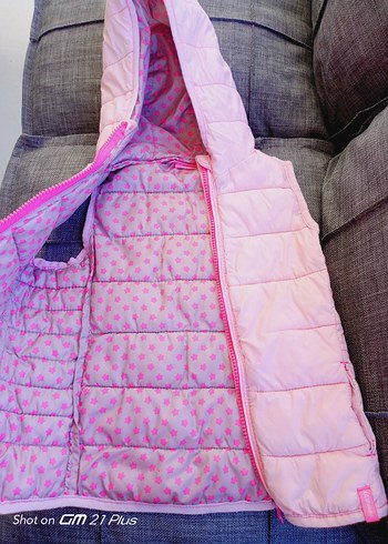 Kız Çocuk Kapüşonlu Pembe Fermuarlı Yelek - Görsel 3