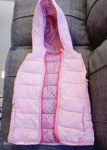 Kız Çocuk Kapüşonlu Pembe Fermuarlı Yelek - Görsel 4