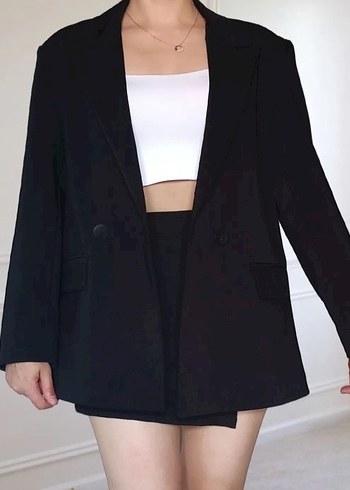 Düğmeli Siyah Kadın Blazer Ceket