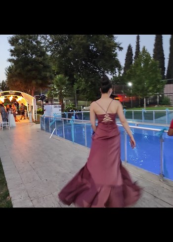 Diğer Bordo Drapeli Uzun Abiye Elbise