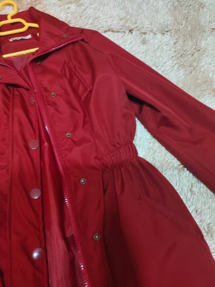 Bordo Düğmeli Uzun Kadın Ceket - Görsel 4