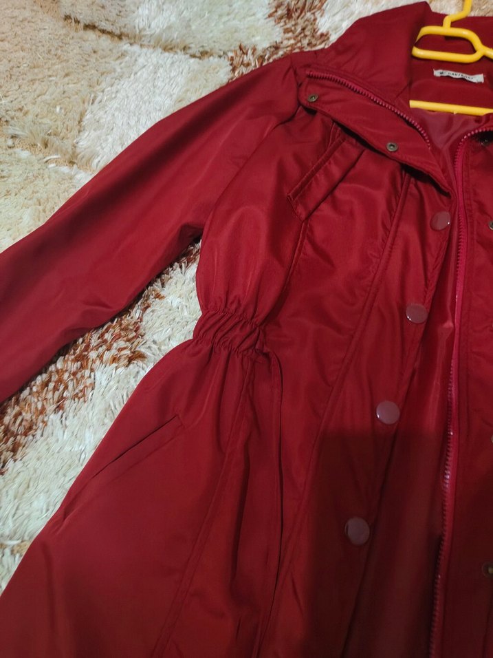 Bordo Düğmeli Uzun Kadın Ceket - Görsel 5