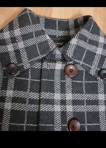 Düğmeli Gri Ekose Kadın Kaban - Görsel 5