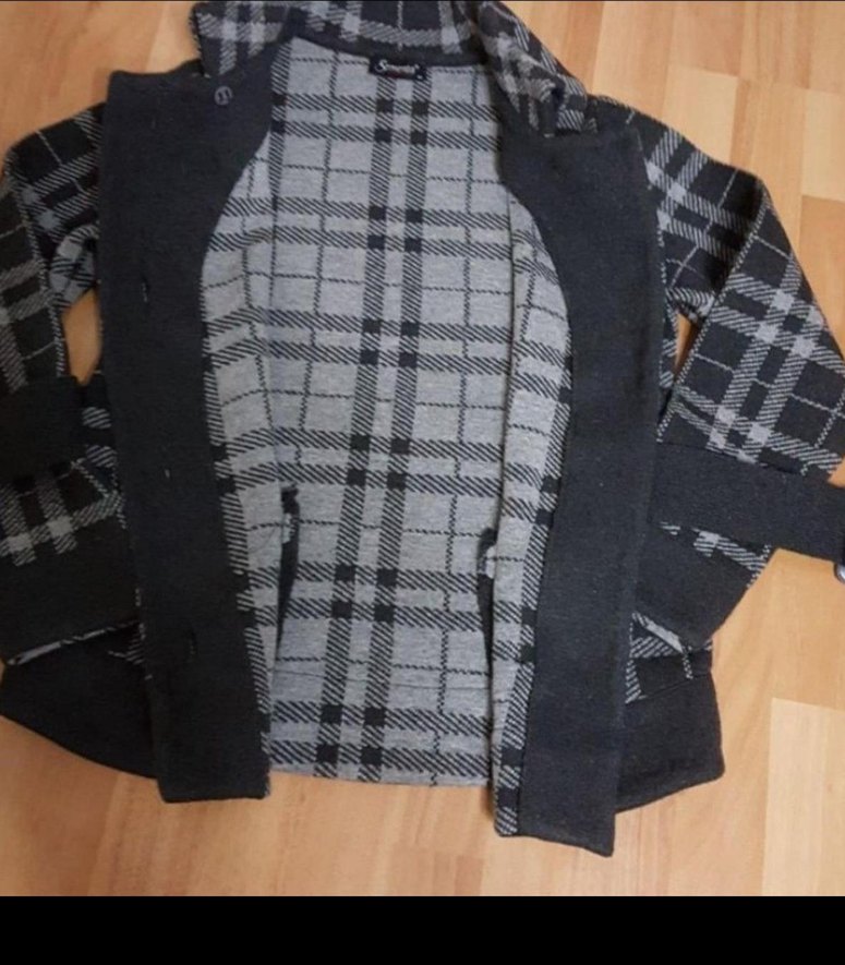 Düğmeli Gri Ekose Kadın Kaban - Görsel 4