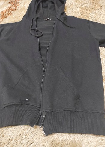 Diğer Siyah Kapüşonlu Fermuarlı Sweatshirt