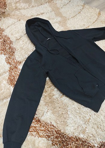 xl Beden siyah Renk Siyah Kapüşonlu Fermuarlı Sweatshirt
