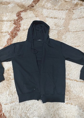 Siyah Kapüşonlu Fermuarlı Sweatshirt