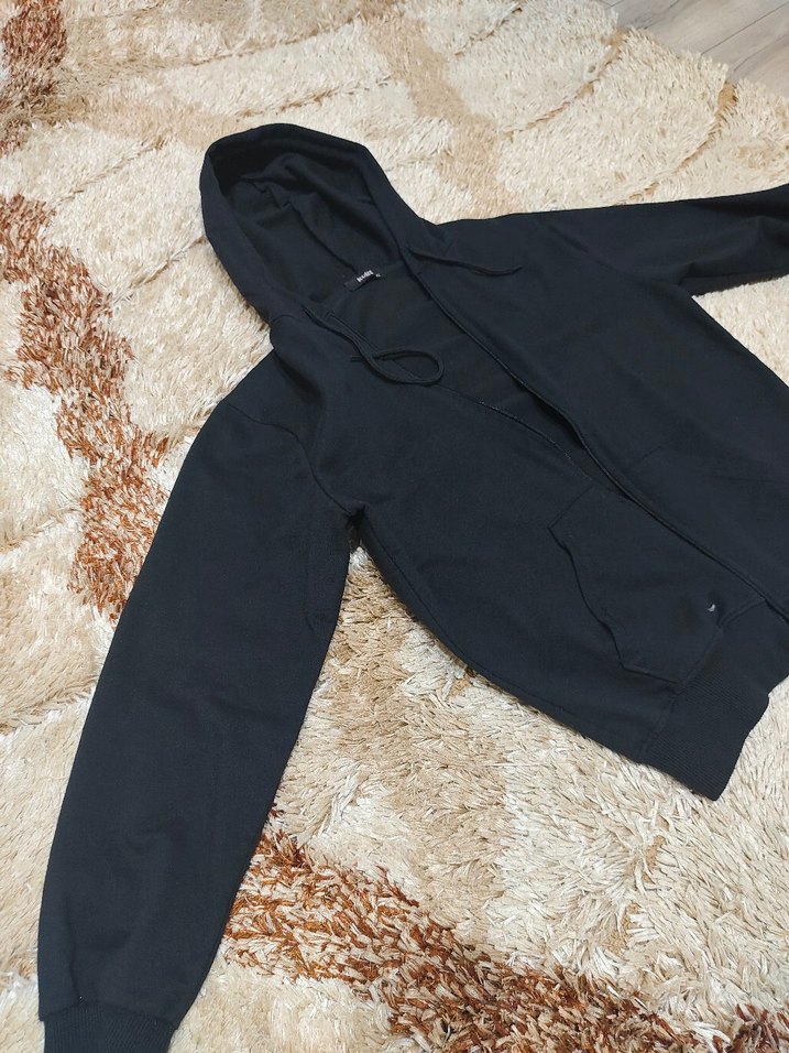 Siyah Kapüşonlu Fermuarlı Sweatshirt - Görsel 4