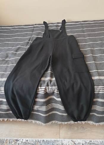 Zincir Detaylı Siyah Kadın Uzun Denim Tulum - Görsel 4