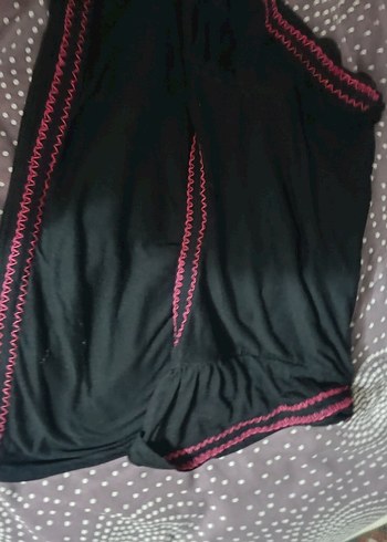 V Yaka Nakışlı Pembe Siyah Tunik - Görsel 3