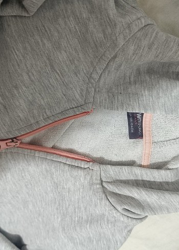 Gri Kapüşonlu Fermuarlı kız çocuk ceket - Görsel 2