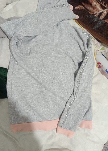 Gri Kapüşonlu Fermuarlı kız çocuk ceket - Görsel 3