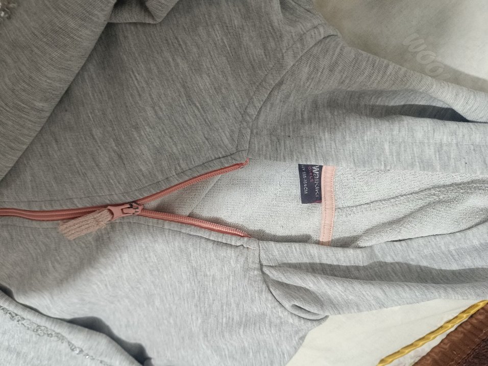 Gri Kapüşonlu Fermuarlı kız çocuk ceket - Görsel 2