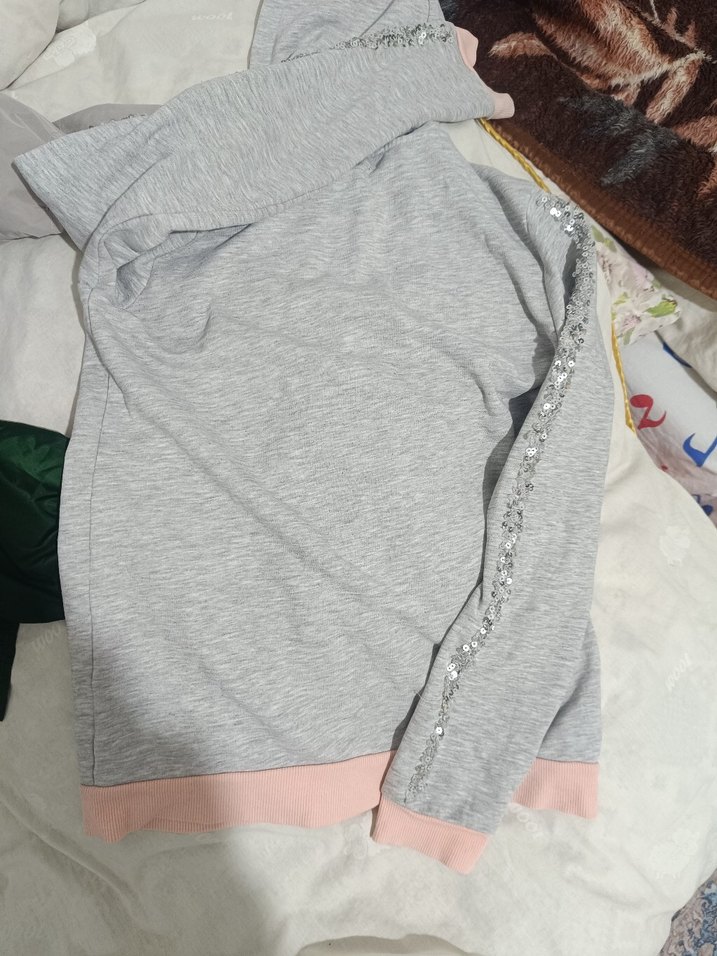 Gri Kapüşonlu Fermuarlı kız çocuk ceket - Görsel 3