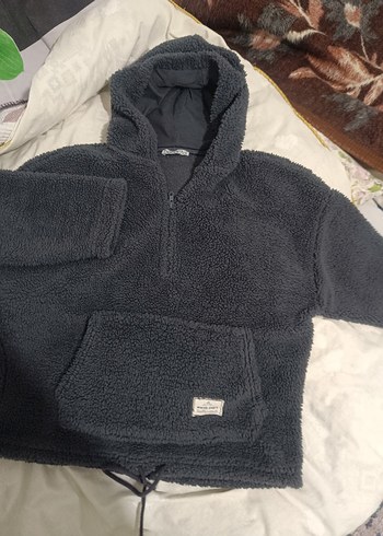 Gri Kapüşonlu Kadın Peluş Ceket/Satıldı! - Görsel 2