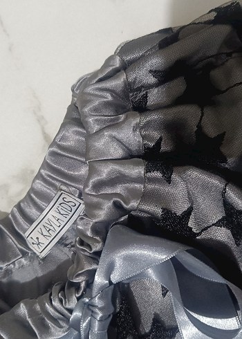 Gri Saten Tül Nakışlı Fırfırlı Kız Eteği - Görsel 2