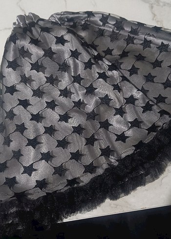 Gri Saten Tül Nakışlı Fırfırlı Kız Eteği - Görsel 4