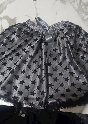 Gri Saten Tül Nakışlı Fırfırlı Kız Eteği - Görsel 3