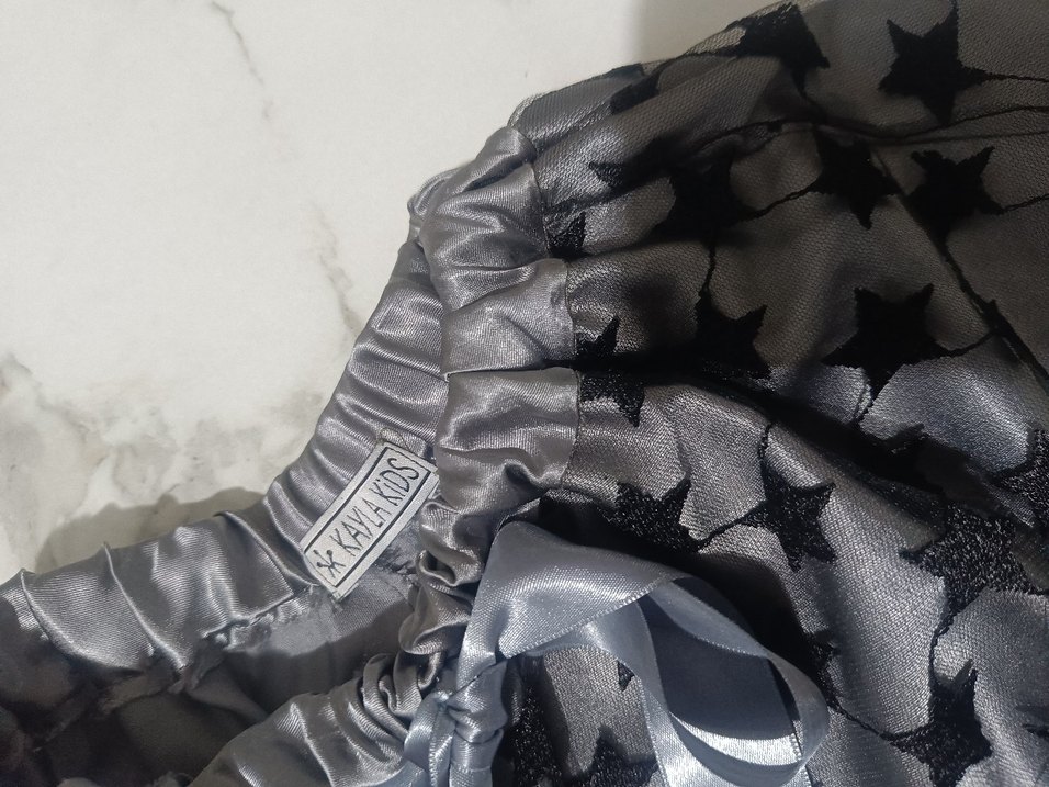 Gri Saten Tül Nakışlı Fırfırlı Kız Eteği - Görsel 2