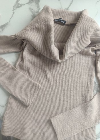 Bej Kadın Triko Kayık Yaka Uzun Kollu Kazak - Görsel 2