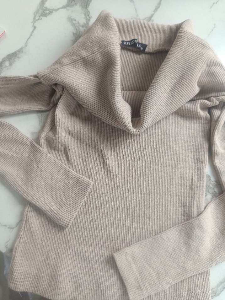 Bej Kadın Triko Kayık Yaka Uzun Kollu Kazak - Görsel 2