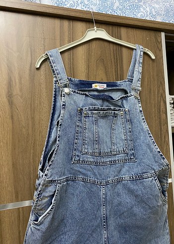 Kadın Mavi Denim Midi Uzun Tulum