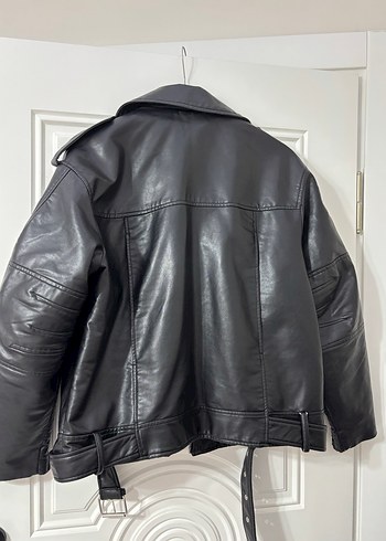Zara Kadın Siyah Deri Biker Ceket - Görsel 5