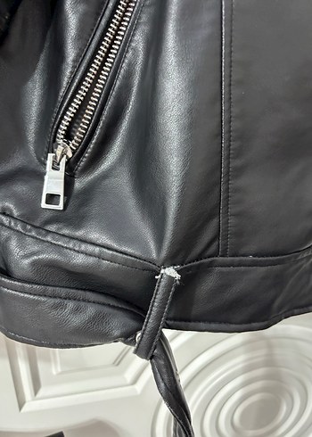 Zara Kadın Siyah Deri Biker Ceket - Görsel 3
