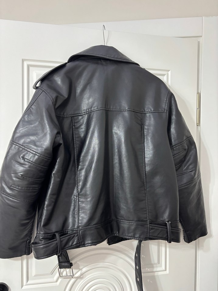 Zara Kadın Siyah Deri Biker Ceket - Görsel 5