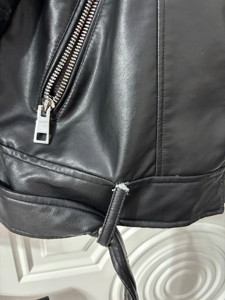 Zara Kadın Siyah Deri Biker Ceket - Görsel 3