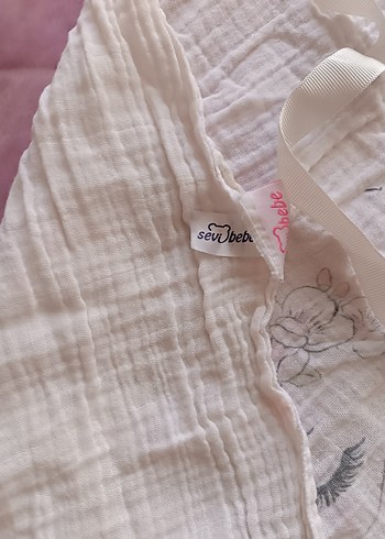 Beyaz kuyu desenli Müslin puset örtüsü - Görsel 4