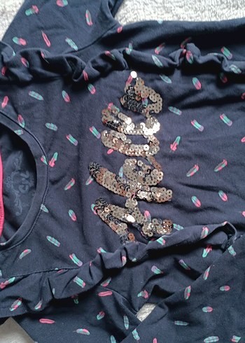 Kız Çocuk Uzun Kollu Baskılı volanlı penye Tişört - Görsel 6