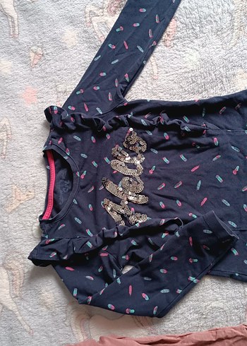 Kız Çocuk Uzun Kollu Baskılı volanlı penye Tişört - Görsel 5