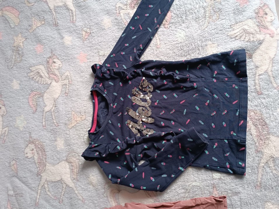 Kız Çocuk Uzun Kollu Baskılı volanlı penye Tişört - Görsel 5