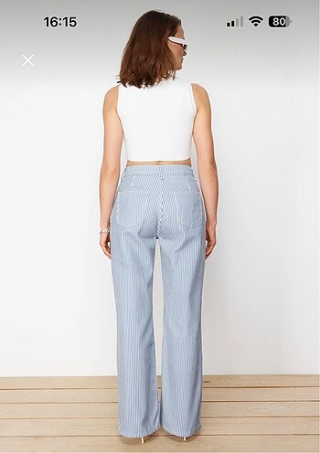 xs Beden Trendyolmilla Çizgili Bol Paça Jean
