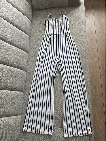 Bershka Askılı Lacivert Çizgili Tulum