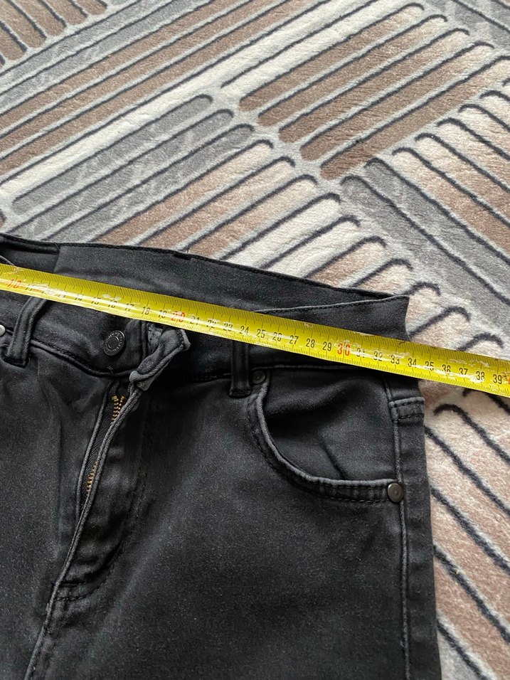 Kadın Siyah Bağcıklı Denim Pantolon - Görsel 2