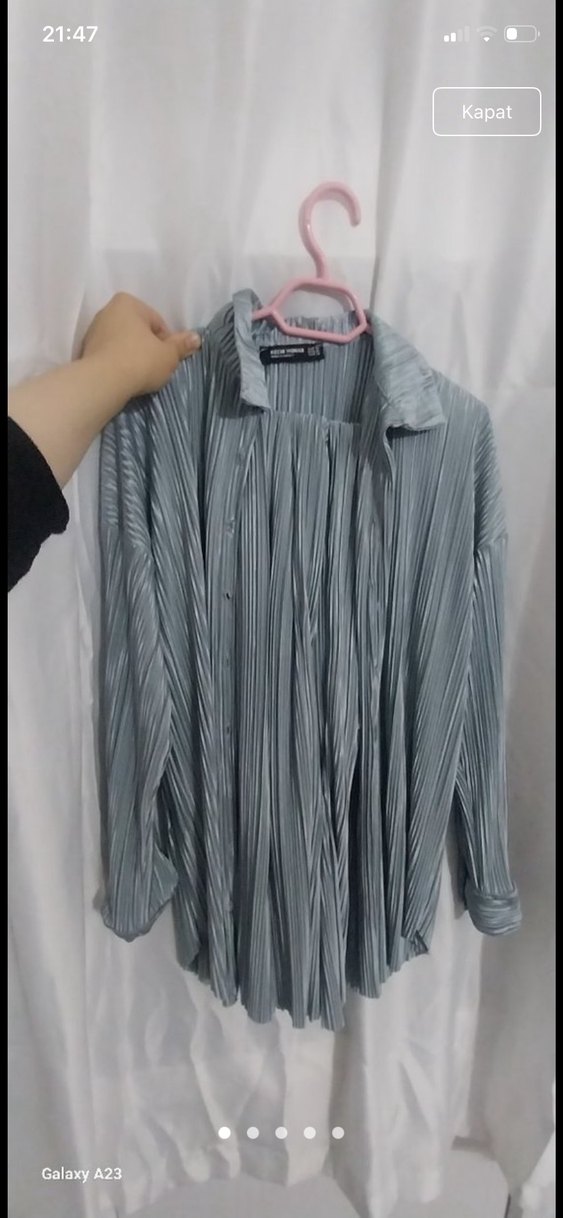 Gri Pliseli Kadın ikili takım - Görsel 2