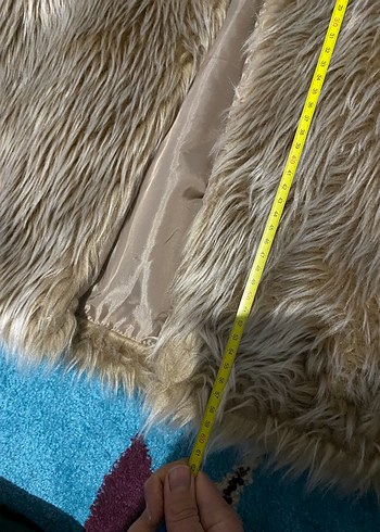 Bej Kadın Suni Kürk Midi Ceket - Görsel 3